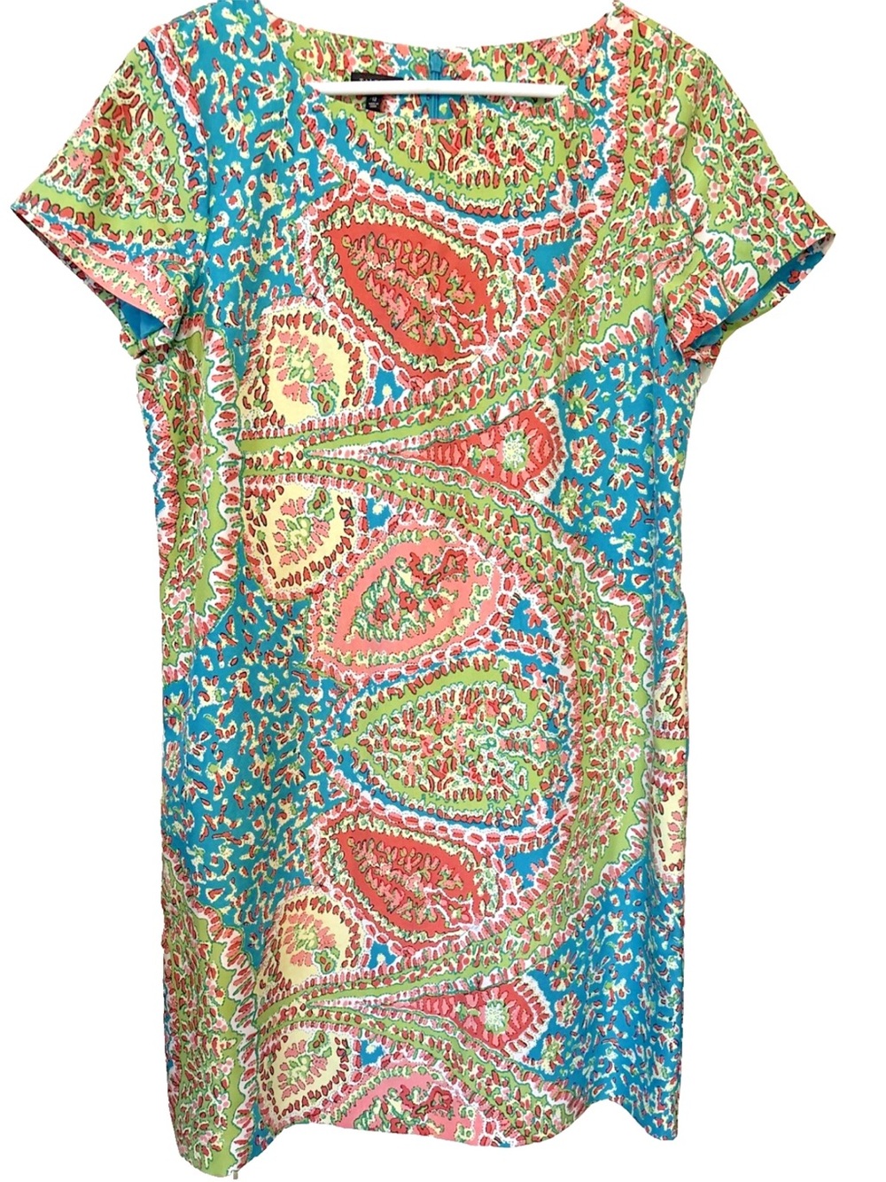 Talbots 100% Silk Paisley Shift Dress Short Sleeve Lined Multicolor Women's 12 L